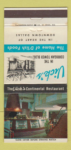 Matchbook Cover - Vick's Continental Restaurant Dallas TX 30 Strike