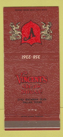 Matchbook Cover - Vincent's Steak House Dallas TX 30 Strike