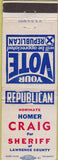 Matchbook Cover - Homer Craig Sheriff Lawrence County
