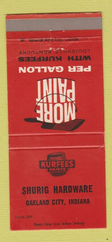 Matchbook Cover - Kurfees Paints Shurig Hardware Oakland City IN 30 Strike