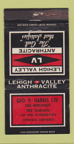 Matchbook Cover - Lehigh Valley Coal Geo Harris Ottawa ON WEAR 30 Strike