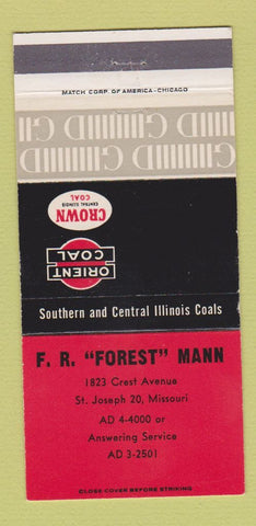 Matchbook Cover - Orient Coal FR Forest Mann St Joseph MO 30 Strike