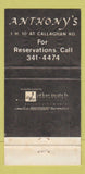 Matchbook Cover - Anthony's Restaurant 30 Strike