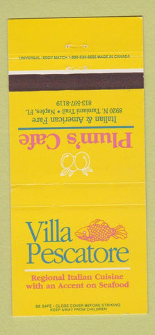 Matchbook Cover - Plum's Cafe Villa Pescatore Italian Naples FL 30 Strike
