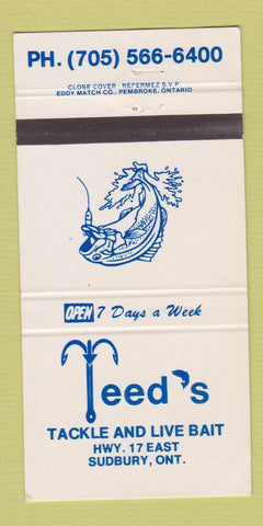 Matchbook Cover - Teed's Tackle Live Bait fishing Sudbury ON 30 Strike