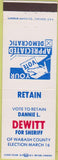 Matchbook Cover - Dannie Dewitt Sheriff Wabash County