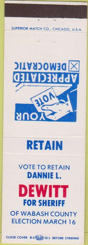 Matchbook Cover - Dannie Dewitt Sheriff Wabash County
