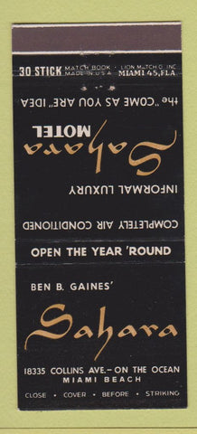 Matchbook Cover - Ben Gaines' Sahara Miami Beach FL 30 Stick