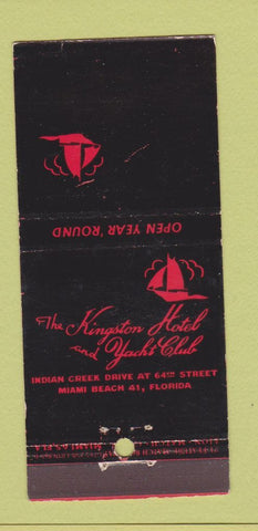 Matchbook Cover - Kingston Hotel Yacht Club Miami Beach FL 21 Strike Feature