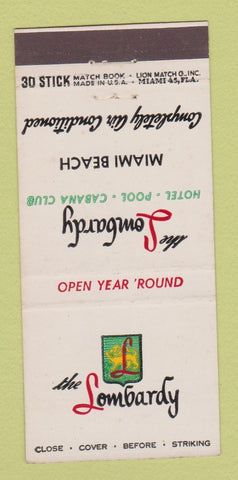 Matchbook Cover - The Lombardy Hotel Miami Beach FL 30 Stick