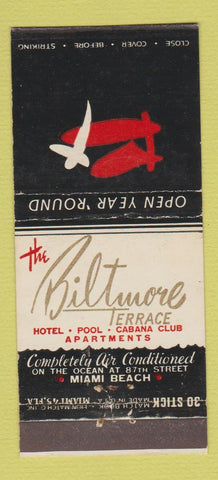 Matchbook Cover - Biltmore Terrace Hotel Miami Beach FL 30 Stick