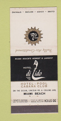 Matchbook Cover - Hotel Di Lido Miami Beach FL 30 Stick