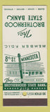 Matchbook Cover - Brotherhood State Bank Kansas City KS 30 Stick