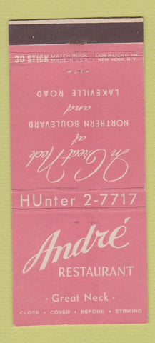Matchbook Cover - Andre Restaurant Great Neck LI NY 30 Stick