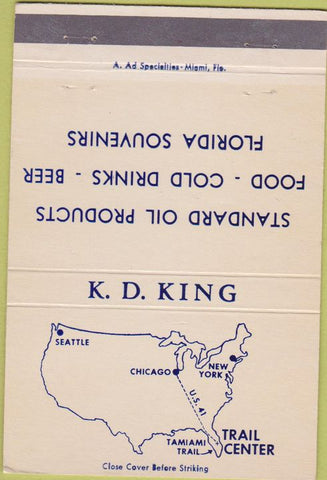 Matchbook Cover - KD King Trail Center FL Standard oil gas 40 Strike