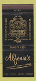 Matchbook Cover - Alfonse's Restaurant North Hollywood CA 30 Stick