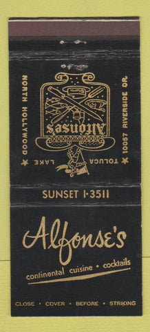 Matchbook Cover - Alfonse's Restaurant North Hollywood CA 30 Stick