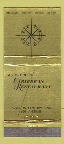 Matchbook Cover - Alexander's Caribbean Restaurant Los Angeles CA WEAR 30 Stick