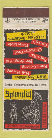 Matchbook Cover - Splendid Zurich Rosengasse Switzerland Rickshaw