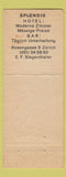 Matchbook Cover - Splendid Zurich Rosengasse Switzerland Rickshaw