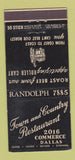 Matchbook Cover - Town and Country Restaurant Dallas TX 30 Stick