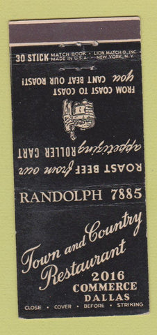 Matchbook Cover - Town and Country Restaurant Dallas TX 30 Stick