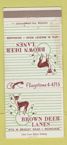 Matchbook Cover - Brown Deer Lanes Bowling Milwaukee WI STAINED POOR 30 Strike
