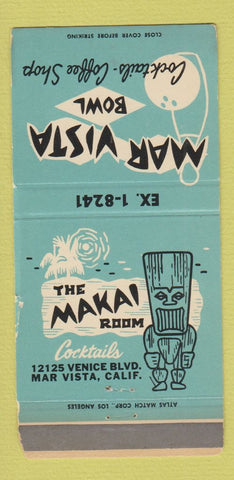 Matchbook Cover - Mar Vista Bowling Tiki Mar Vista CA WORN 30 Strike