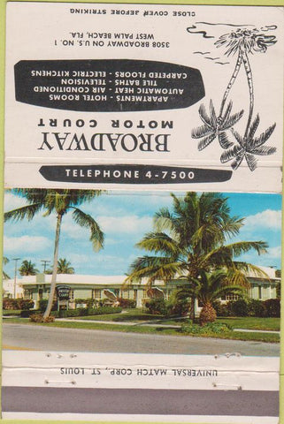 Matchbook Cover - Broadway Motor Court West Palm Beach FL 40 Strike