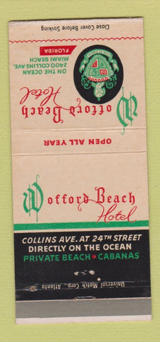 Matchbook Cover - Wofford Beach Hotel Miami Beach FL 30 Strike