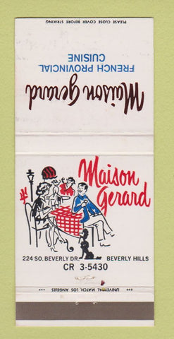 Matchbook Cover - Maison Gerard French Restaurant Beverly Hills CA 30 Strike