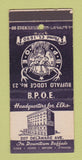 Matchbook Cover - Elks Lodge Buffalo NY 30 Stick