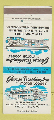Matchbook Cover - George Washington Motor Lodges King of Prussia PA 30 Strike