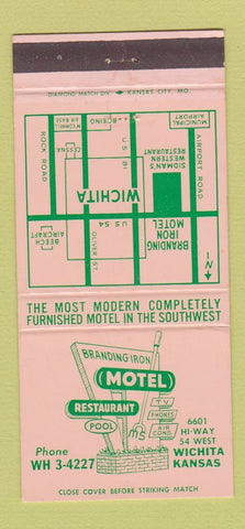 Matchbook Cover - Branding Iron Motel Restaurant Wichita KS 30 Strike