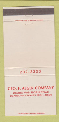 Matchbook Cover - Geo Alger Company Dearborn Heights MI 30 Strike