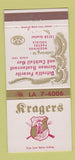 Matchbook Cover - Kragers German Restaurant Detroit MI 30 Strike