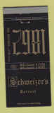 Matchbook Cover - Schweizer's Detroit MI restaurant BLACK #1 30 Strike
