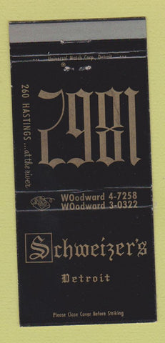 Matchbook Cover - Schweizer's Detroit MI restaurant BLACK #1 30 Strike