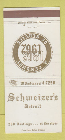 Matchbook Cover - Schweizer's Detroit MI restaurant WHITE #2 WEAR 30 Strike