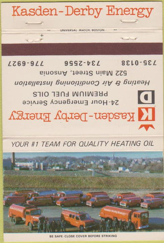 Matchbook Cover - Kasden Derby Energy Ansonia CT schedlue 40 Strike