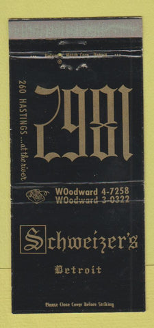Matchbook Cover - Schweizer's Detroit MI restaurant  30 Strike