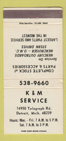 Matchbook Cover - K&M Service Boat Parts Detroit MI WEAR 30 Strike