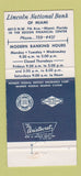 Matchbook Cover - Lincoln National Bank Miami FL Abraham 30 Strike