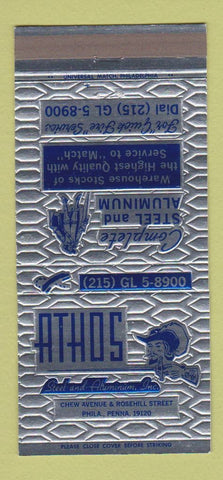 Matchbook Cover - Athos Steel and Aluminum Philadelphia PA 30 Strike