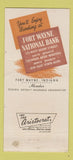 Matchbook Cover - Fort Wayne National Bank IN Basketball 30 Strike