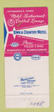 Matchbook Cover - Town and Country Motel Monroeville PA 30 Strike