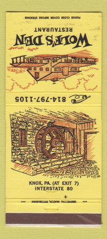 Matchbook Cover - Wolf's Den Restaurant Knox PA 30 Strike