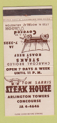 Matchbook Cover - Tom Sarris Steak House Arlington VA WEAR 30 Strike