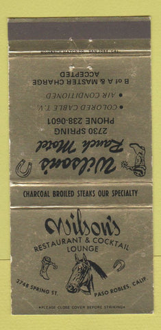 Matchbook Cover - Wilson's Restaurant Paso Robles CA WEAR 30 Strike