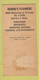 Matchbook Cover - Kehoe's Flowers Detroit MI WORN 30 Strike